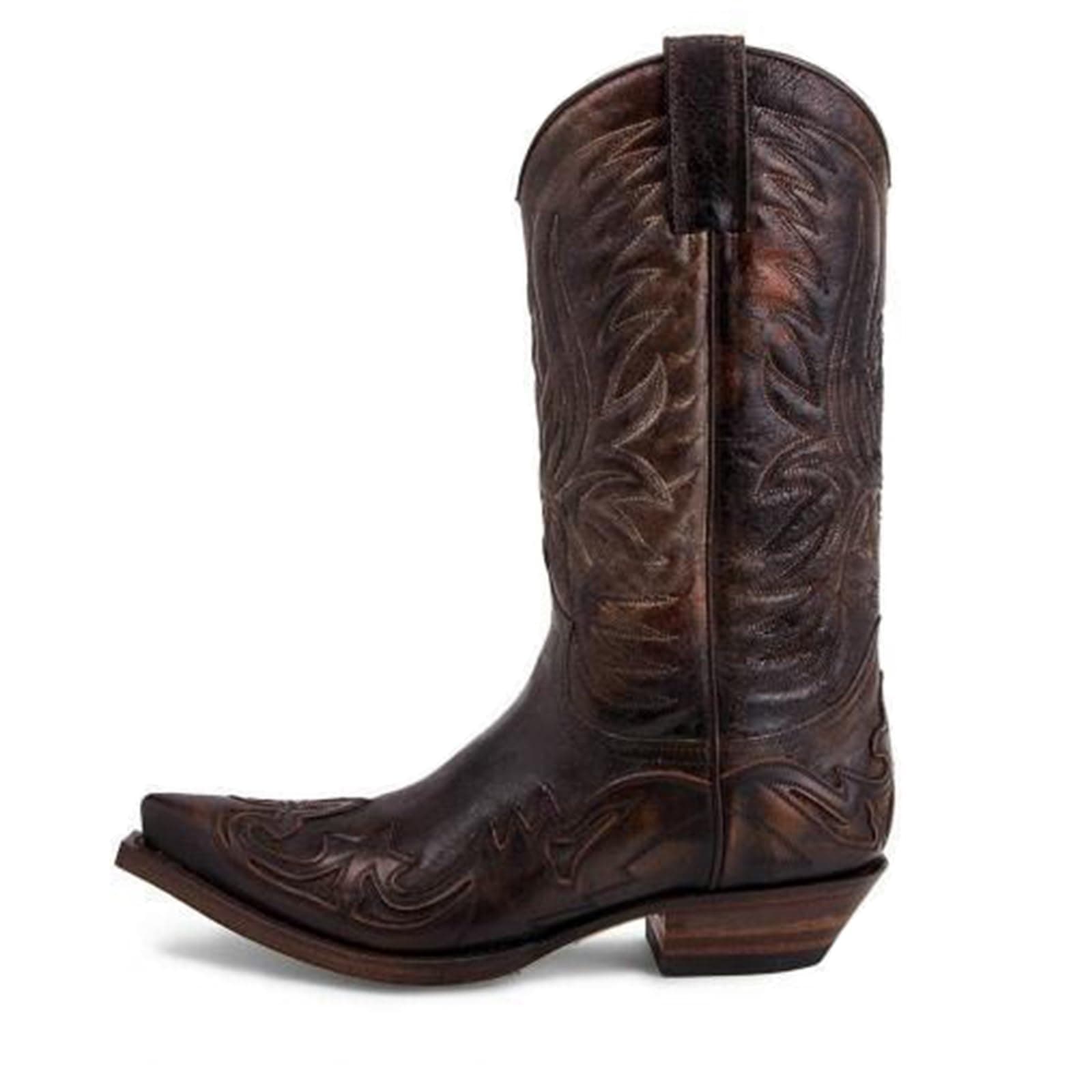 DHAEY Men Western Boots Fashionable PU Leather Low Heel Pointed Toe Comfortable Knight Boots Retro Classic Unisex Cowboy Boots for Spring Fall (Color : Brown, Size : 11.5 Women/10 Men)