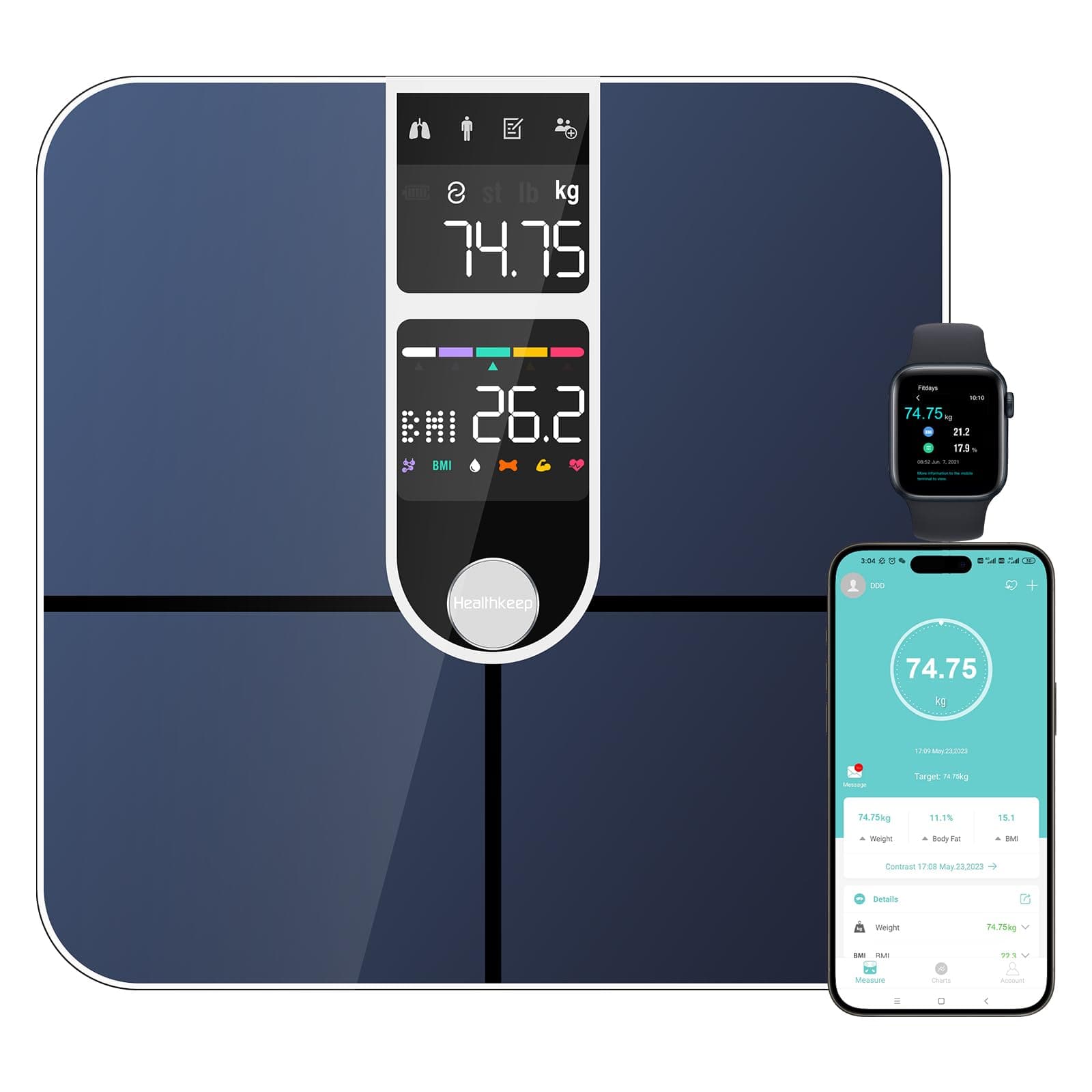 Body Fat Scale with Dual VA Displays and ITO Technology, 16 Body Datas with Heart Rate, Smart Weight Scale Compatible with iOS & Android, Max 400lb/180kg, Sliver