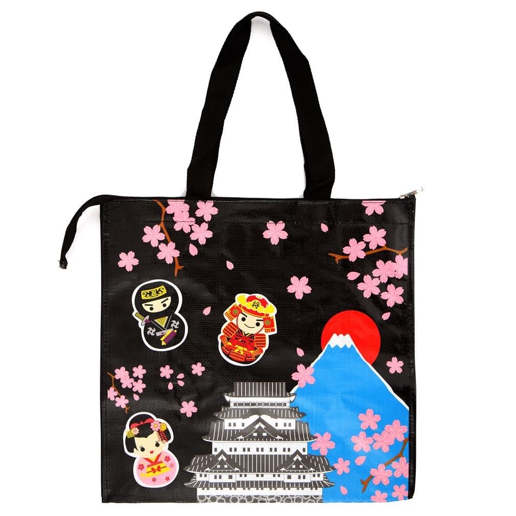 Cute black ninja geisha flower plastic shopping bag from Japan