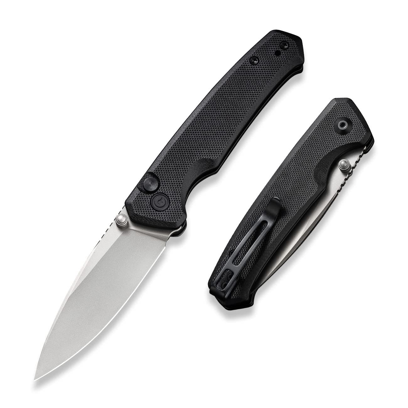 Altus Pocket Folding Knife with Button Lock and Thumb Stud Opener, 2.97" Nitro-V Silver Bead Blasted Blade Black G10 Handle C20076-1