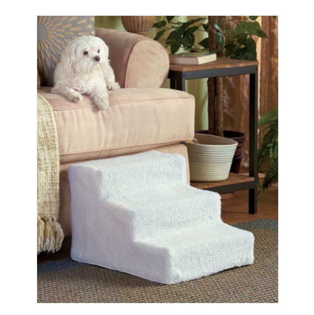Soft Sherpa Covered Dog Cat Steps Stairs Access Bed Chair or Sofa Washable
