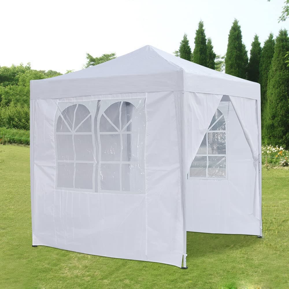 Pop Up Canopy 2x2m Gazebo Marquee Garden Awning Party Tent Canopy 4 polyester sidewalls (White)