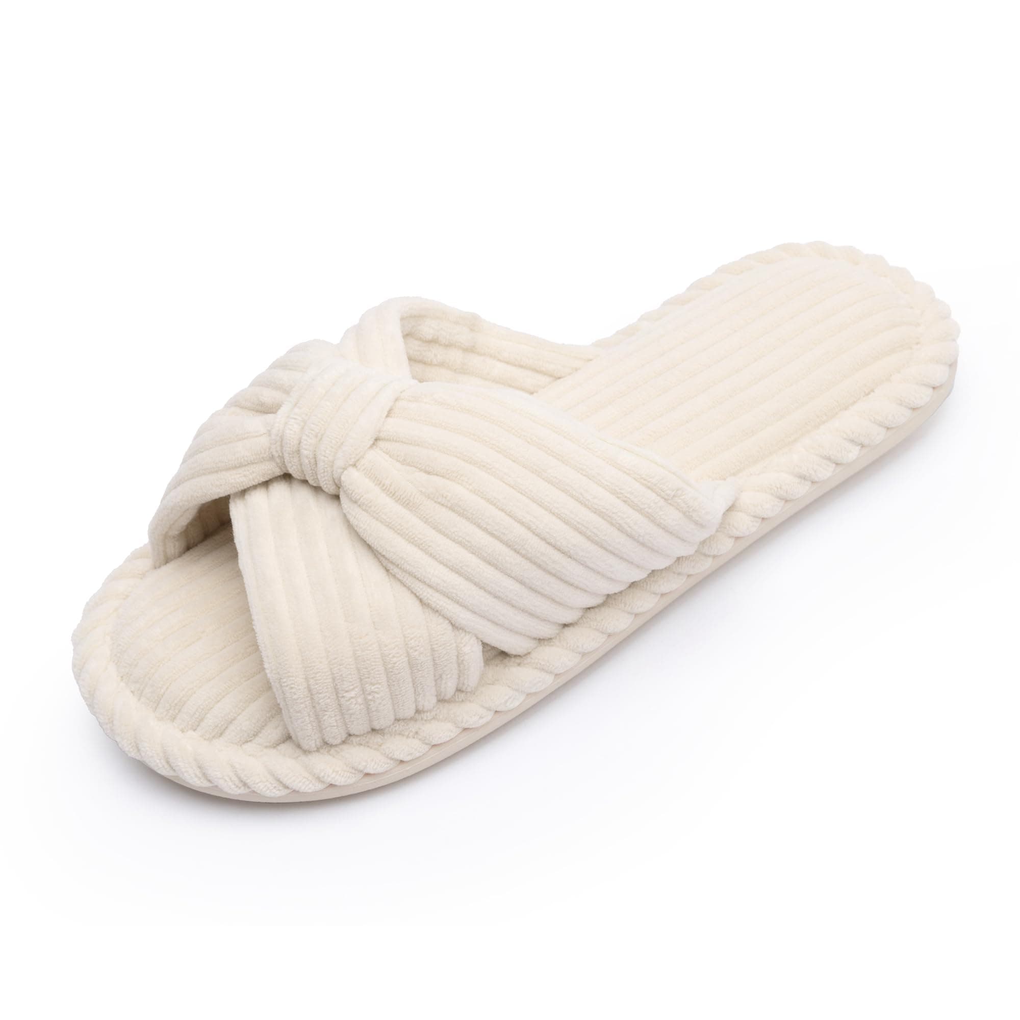 Slippers for Women Memory Foam House Womens Slipper Slides Home Bedroom Bathroom Spa Open Toe Corduroy Bow Slippers Cozy Comfortable