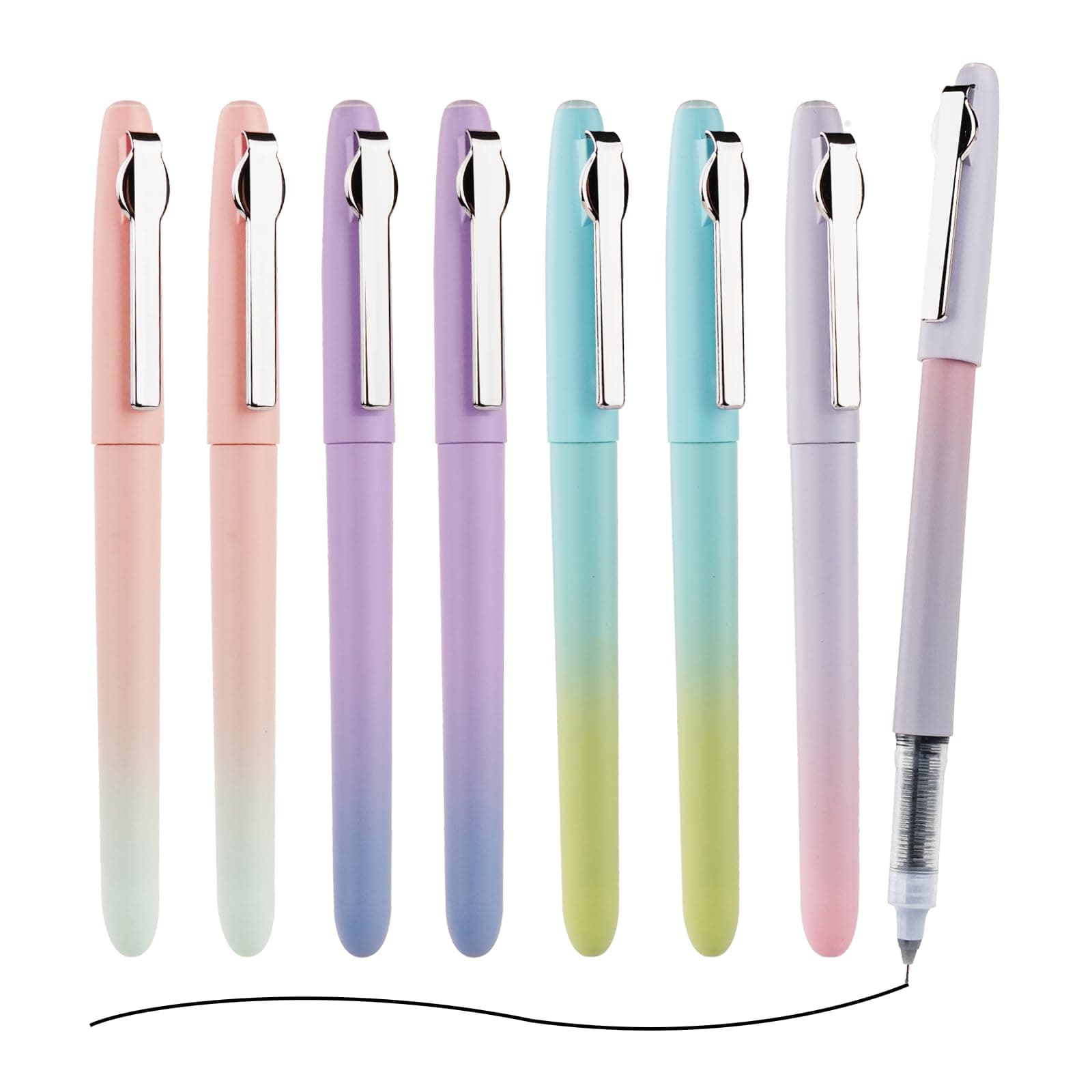 EYEYEYE(イーイー) ローラーボールペン クイックドライインク 0.5mm 細字ペン 8本パック ブラックインク アソートカラー バレル オフィス 学校用品