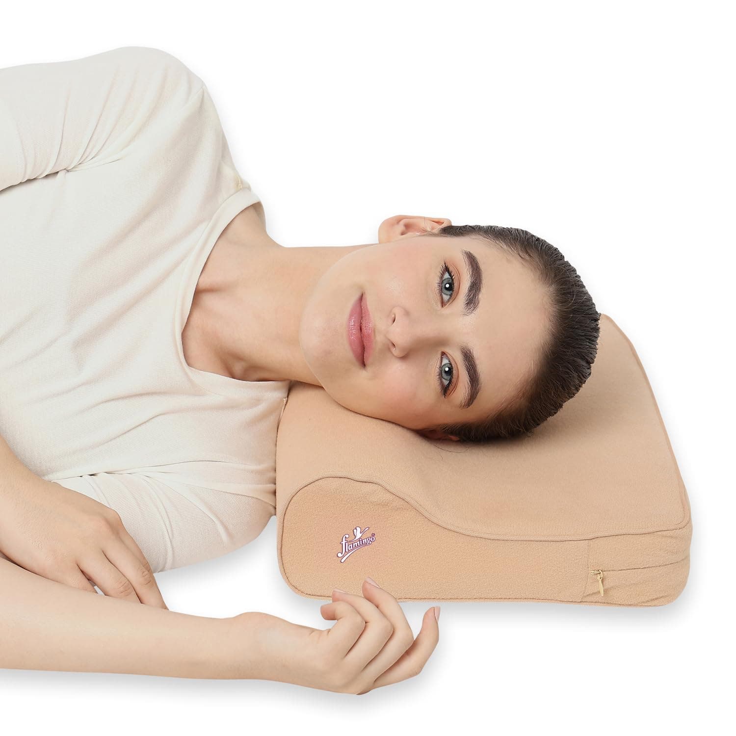Flamingo Neck Support Cervical Pillow - Free Size (Beige)