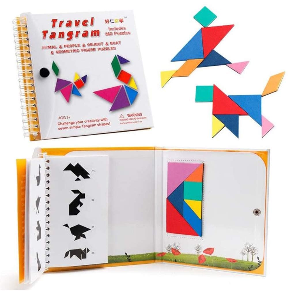AM ANNA Tangram Travel Game Magnetic Puzzle Book Game Tangrams Jigsaw Shapes Dissection with Solution Questions Traveler Challenge IQ Educational Toy with Tangrams 360 Patterns