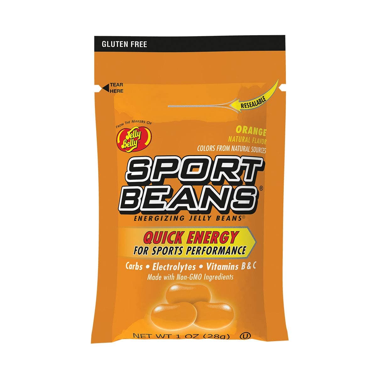 SPORT BEANSEnergizing Jelly Beans with Electrolytes and Vitamins, by Jelly Belly - Orange Flavor, Case of 24 x 1 Ounce Resealable Bags