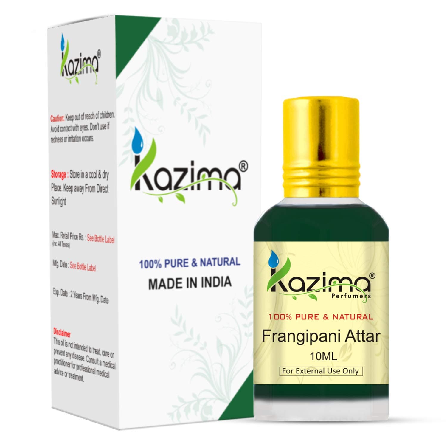 KAZIMA Frangipani Attar Perfume For Unisex - Pure Natural Undiluted (Non-Alcoholic) (10ml)