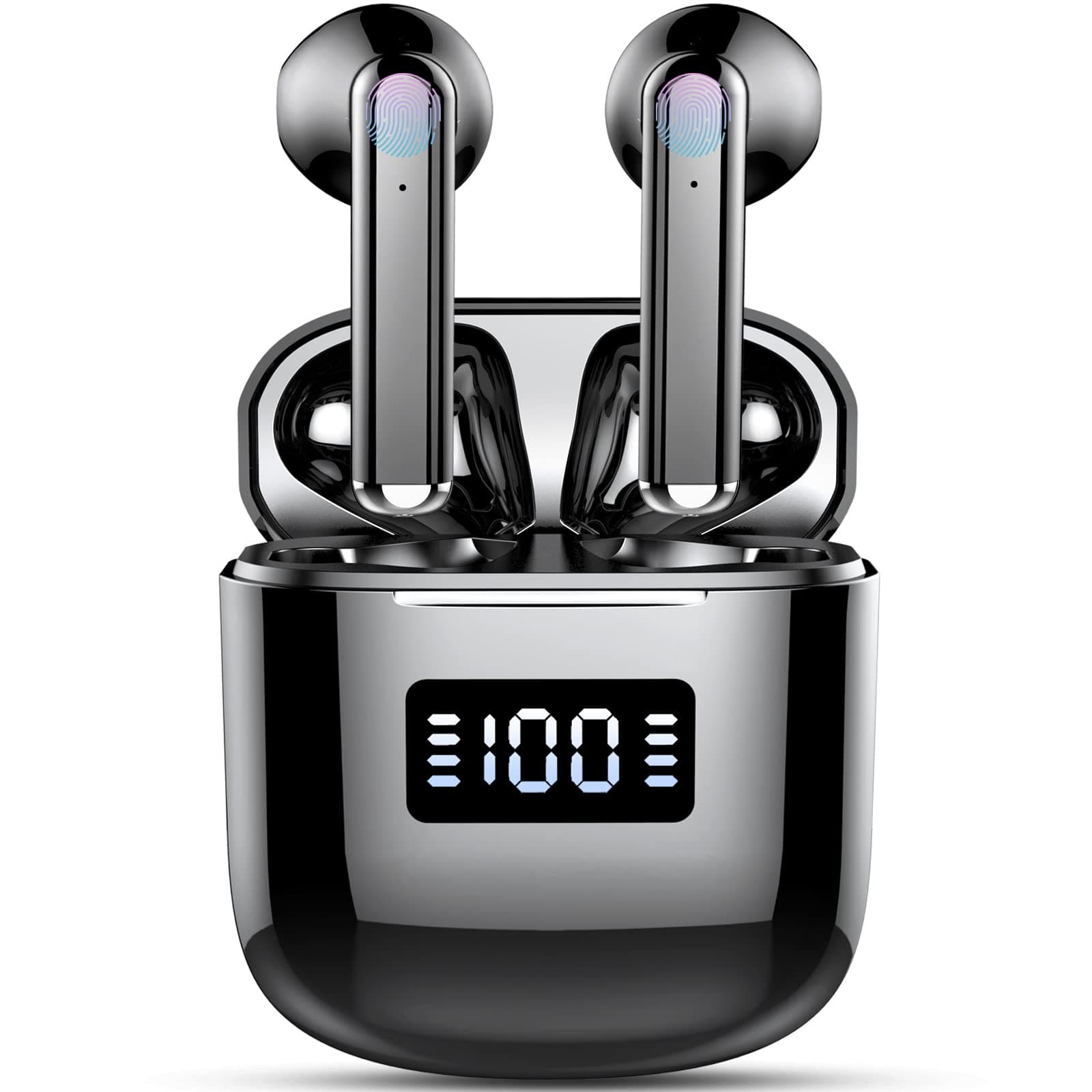 Wireless Earbuds, Wireless Headphones Bluetooth 5.3 Earbuds with 4 Mics, 2025 Bluetooth Headphones In Ear Buds Sport, IP7 Waterproof ENC Noise Cancelling Earphones, HiFi Stereo, LED Display, Black