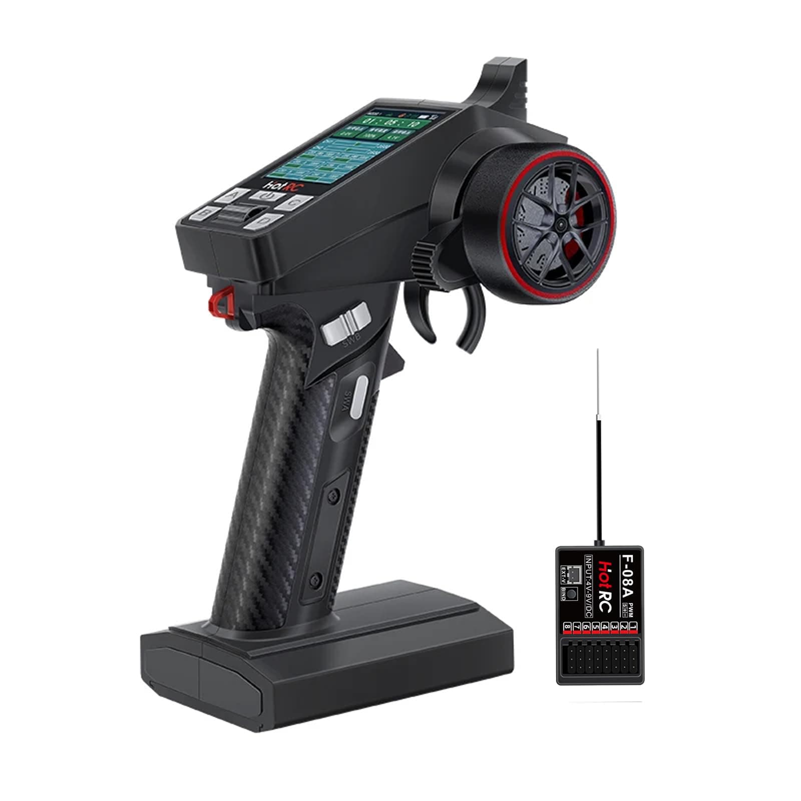 HOTRC CT-8A RC Transmitter and Receiver 8 Channel 2.4ghz with Gyro Hand Controlled RC Car Boat Tanks Remote Controller Long Distance (Plastic+1RX)