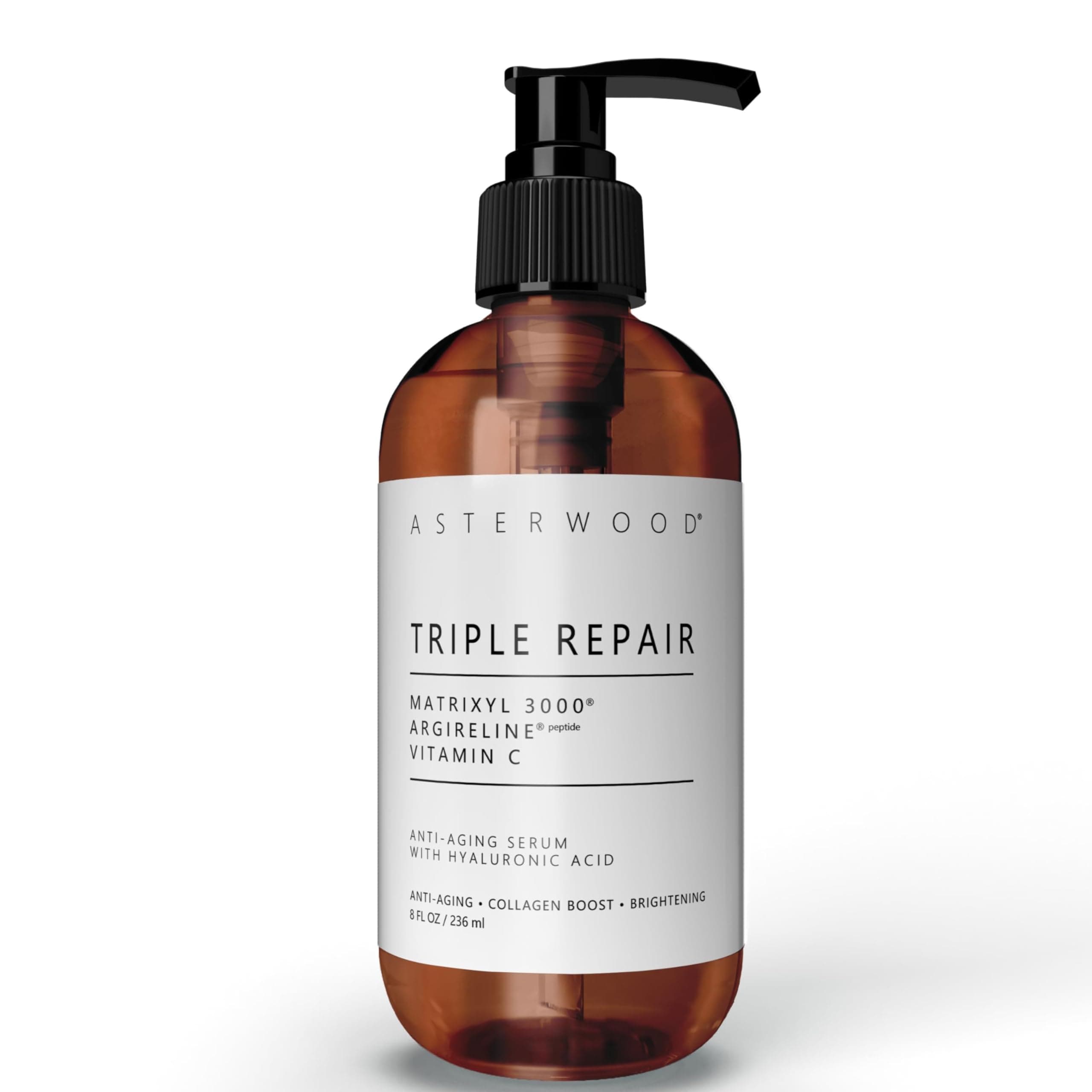 Matrixyl 3000 30% + Argireline 30% + Vitamin C 20% Serum with Organic Hyaluronic Acid 20% 8 oz - Reduce Sun Spots & Wrinkles - Our Most Powerful Triple Combination Naturals - 8 Ounce Bottle