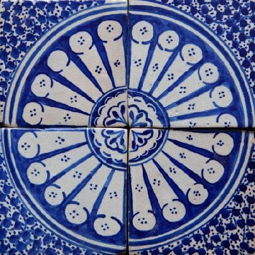 Set of 4 Ceramic Moroccan Wall Tiles - Hand Painted Moroccan Ceramic Tiles from Fez, 10 x 10 cm - Cobalt Blue Design -