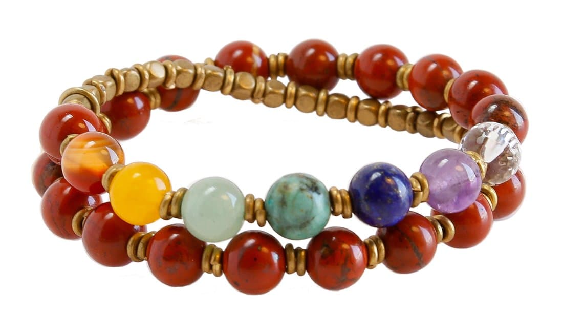 Loveprayjewelry Red Jasper First Chakra and Chakra Gemstones 27 Bead Wrap Mala Bracelet, Chakra Bracelet