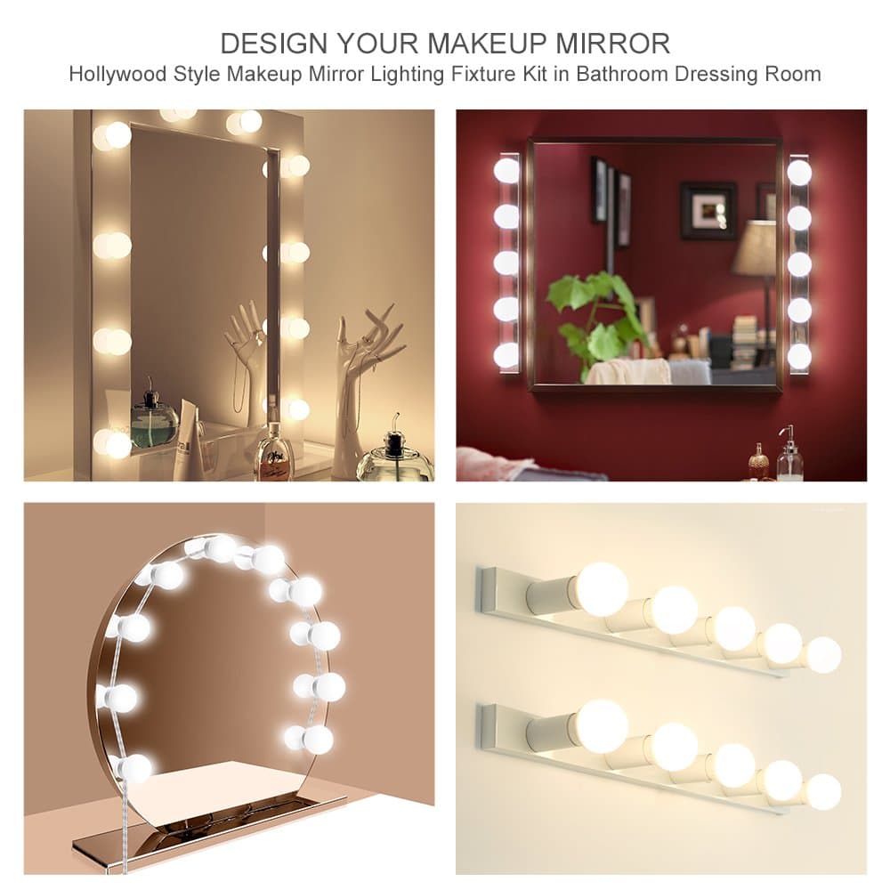 Hollywood Style LED Vanity Mirror Lights Kit with 10 Dimmable Light Bulbs, Lighting Fixture Strip for Makeup Vanity Table Set for Dressing Room (Mirror Not Include)