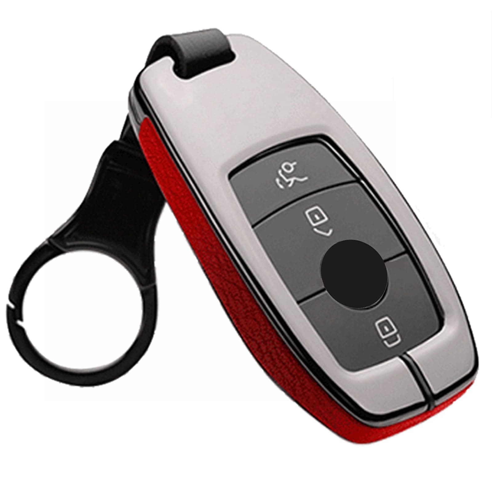 HIBEYO Zinc Alloy Leather Smart Key Fob Case with Key Strap for Mercedes Benz A C E S CLA CLS GLA GLB GLC GLE GLS G Glass 2017 2021 Keychains keyless Remote Control Cover Shell-Black red