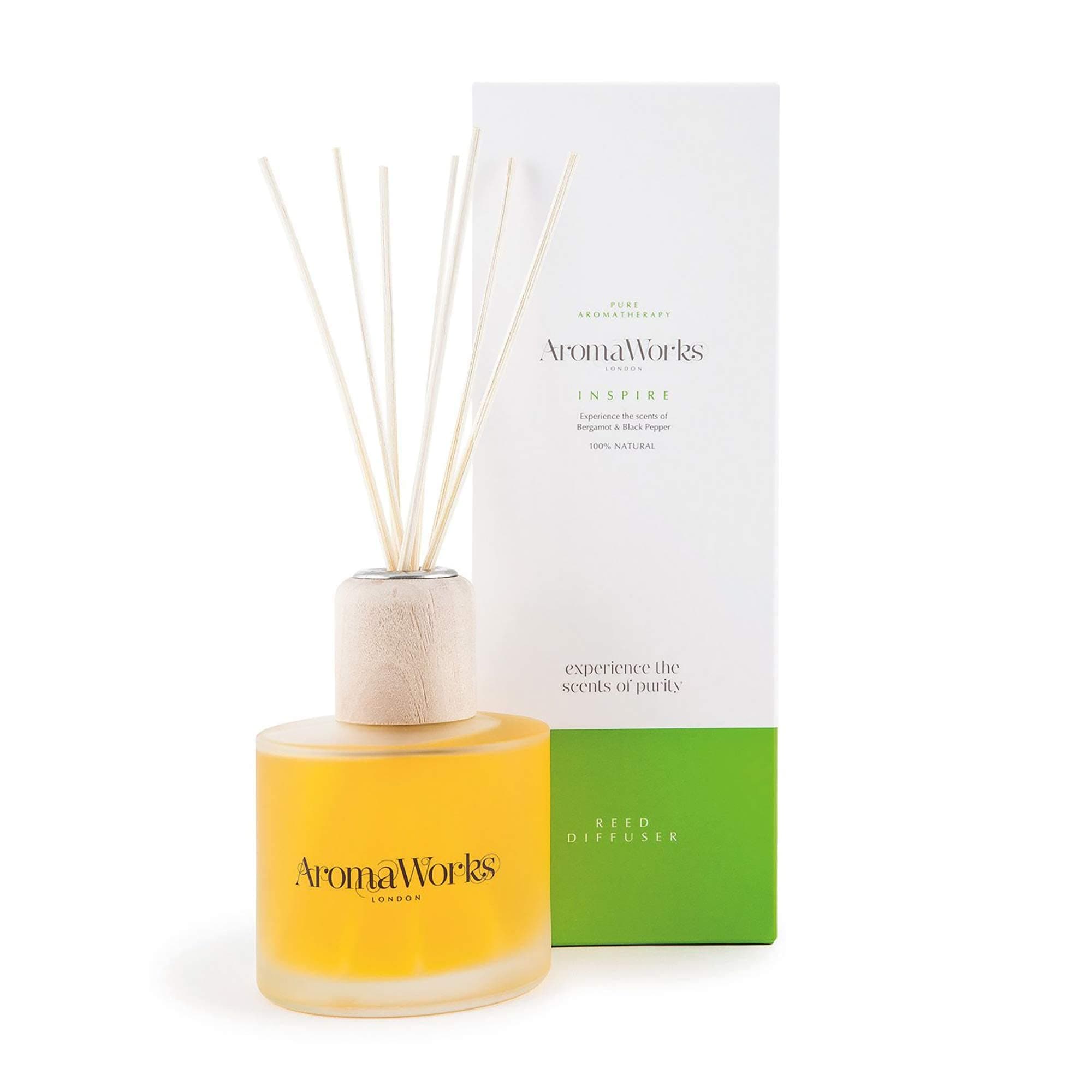 Aromaworks Inspire Reed Diffuser - Rejuvenating Blend of Essential Oils - Creates A Calming Mood - Enhanced Atmosphere - Provides A Sense of Wellbeing and Happiness - Reed Diffusers - 6.76 Oz