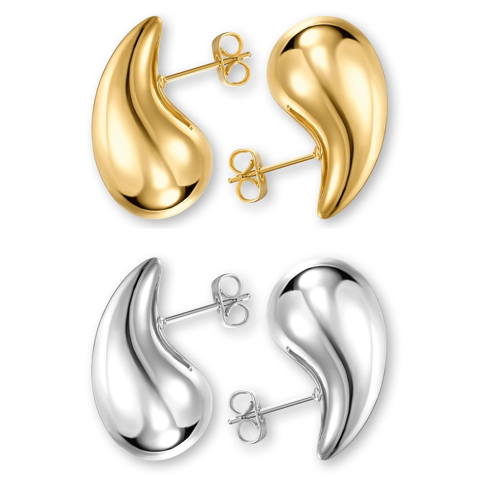 Teardrop Earrings Dupes for Women Gold/Silver Chunky Hoop Earring Dangle Water Drop Hypoallergenic Earring Set for Women