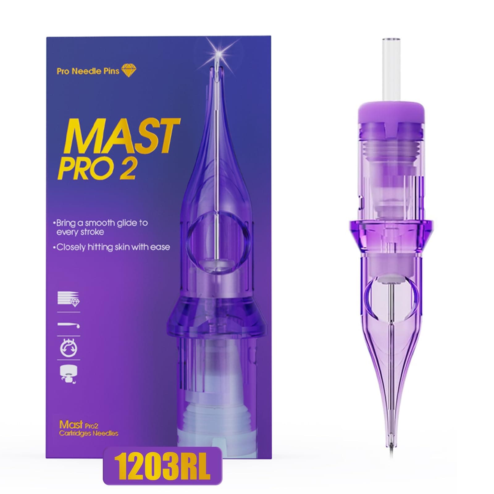 Mast Pro2 Tattoo Needles Cartridges, Pro Needles Pins for Super Aritsts, 20 Count, Disposable Round Liner 1203RL