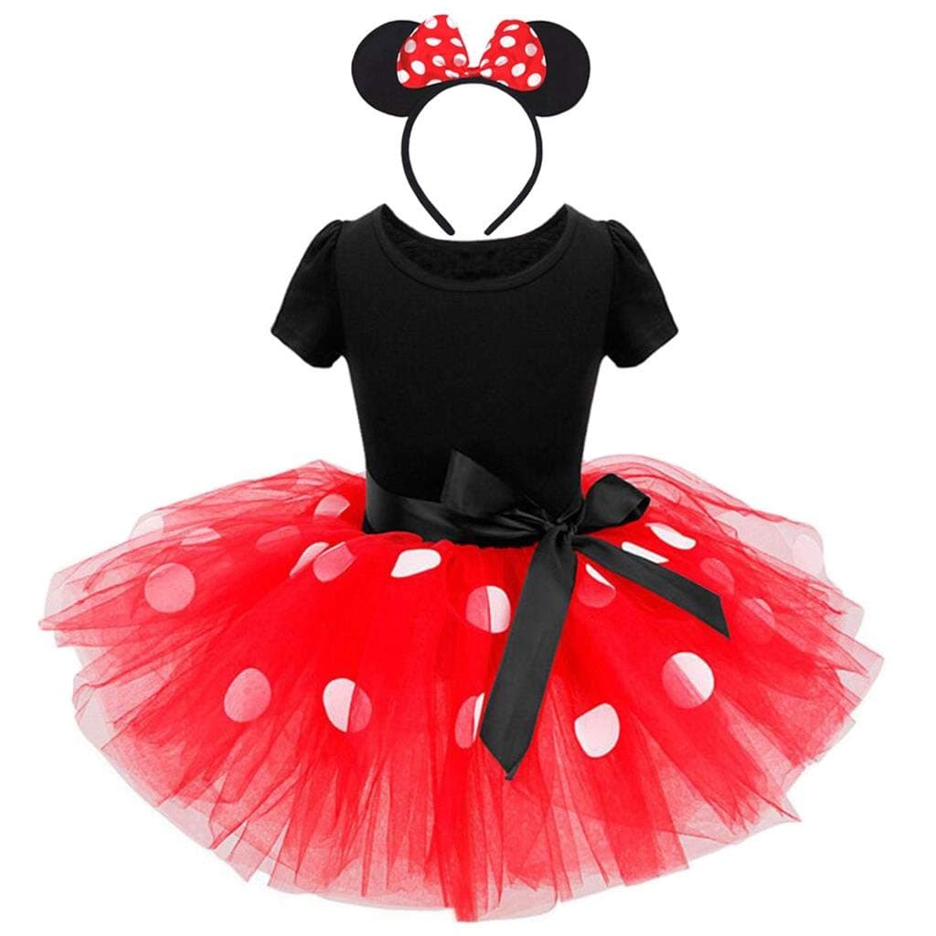 Lito Angels Princess CostumeFancy Dress Up Costume with Mouse Ears Bowknot Hair Hoop for World Book Day Kids Girls, Halloween Birthday Party Polka Dot Tutu Skirt, Age 3-4 Years, Red