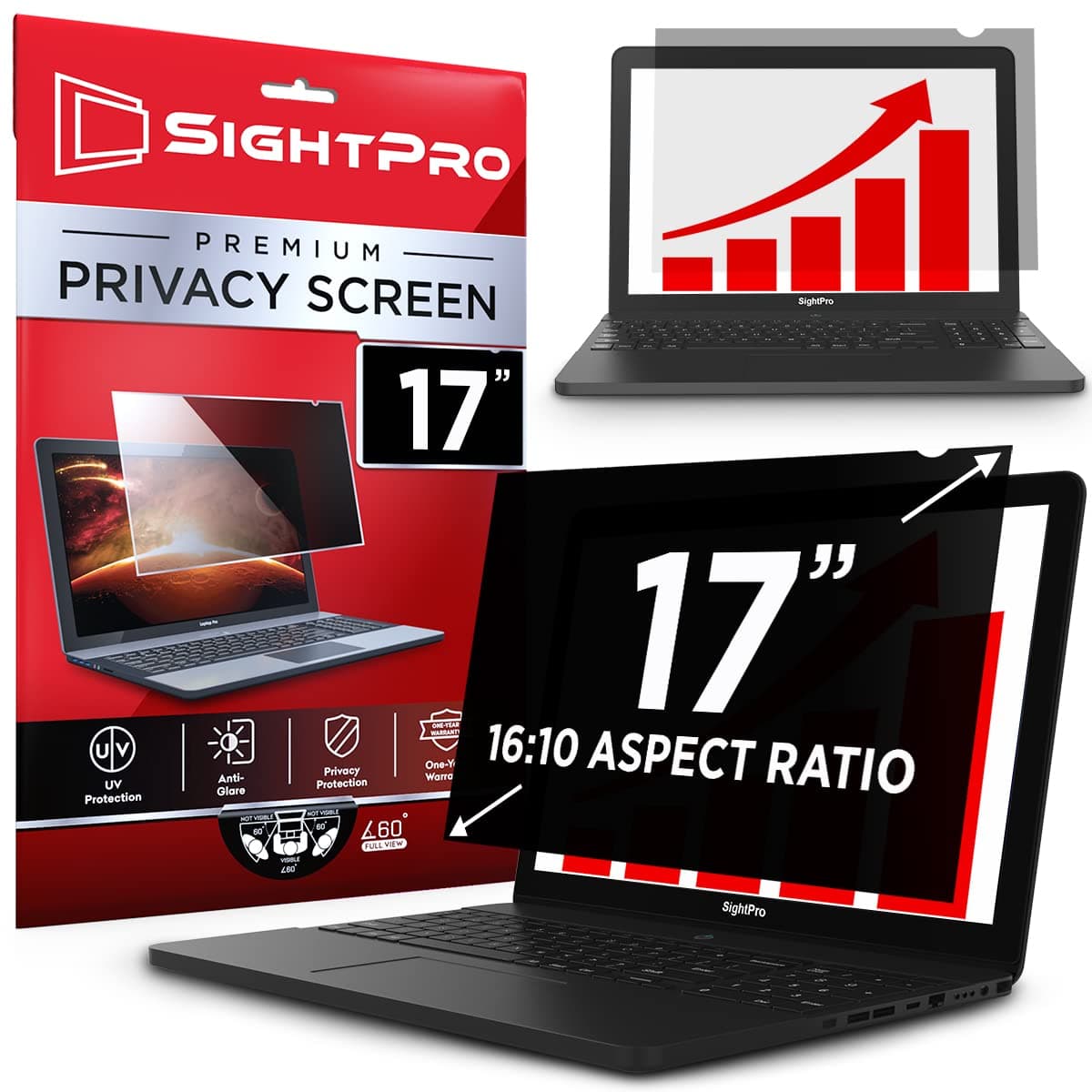 SightPro 17 Inch Laptop Privacy Screen Filter for 16:10 Widescreen Display - Computer Monitor Privacy and Anti-Glare Protector