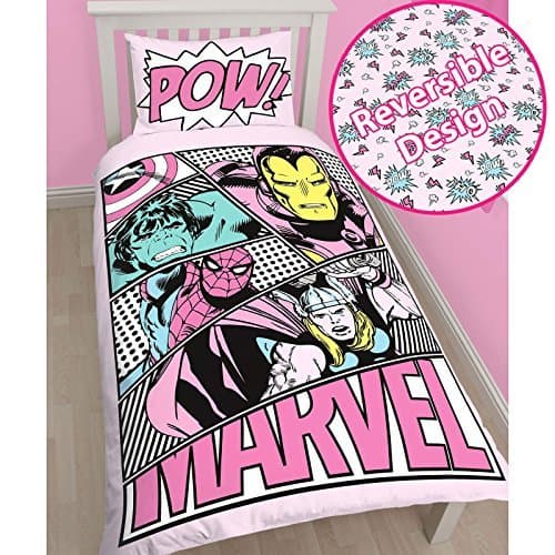 Marvel Comics Pink Pastels Single/US Twin Duvet Cover and Pillowcase Set