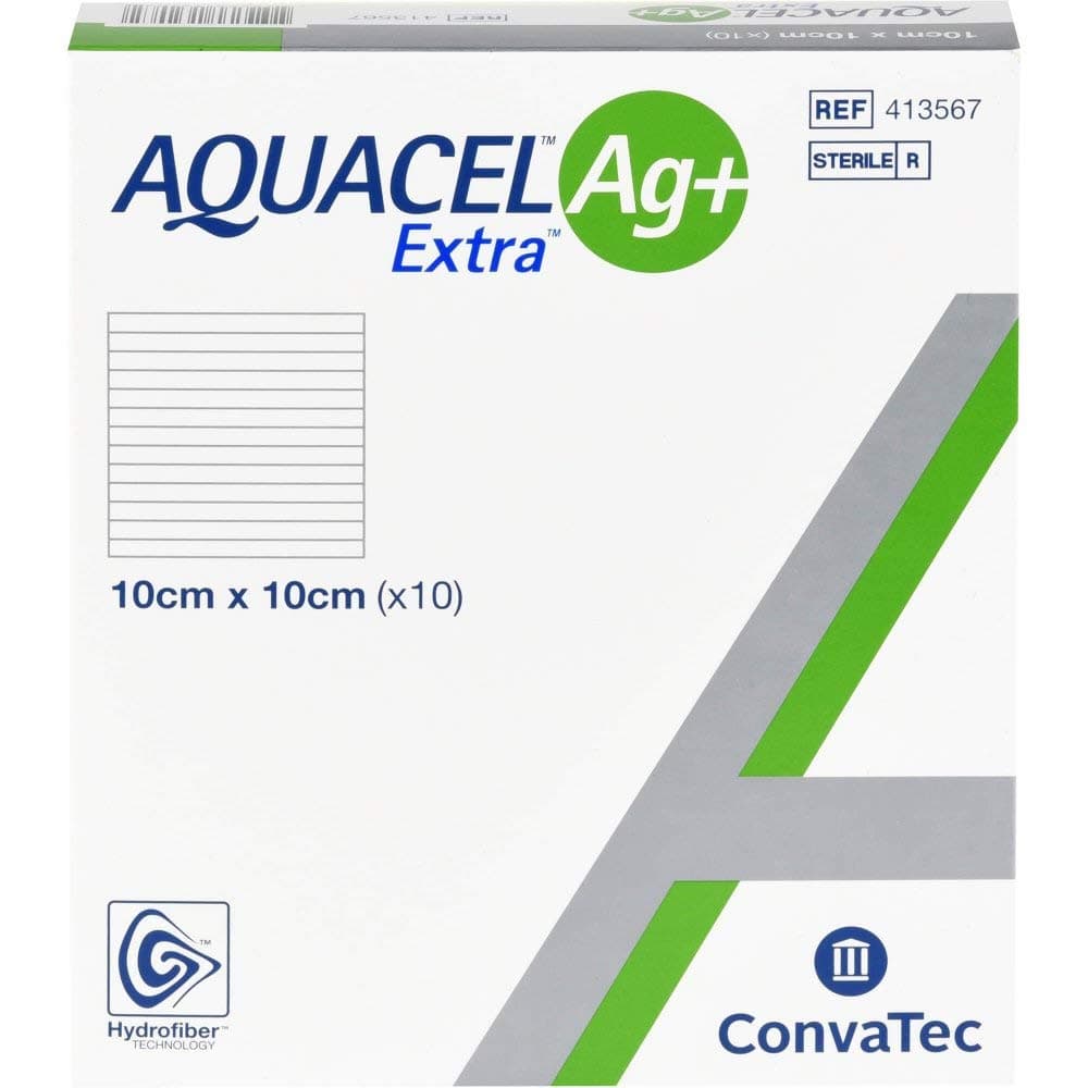 Convatec D013600 Aquacel Ag Extra Hydrofiber Dressing, 10cm x 10cm, Pack of 10