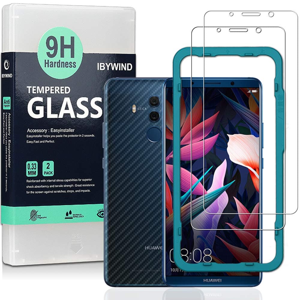 Ibywind For Huawei Mate10 Pro Screen Protector 6.0",2 Pack 9H Hardness Tempered Glass,With 1Pc Back Carbon Fiber Film,Easy to install