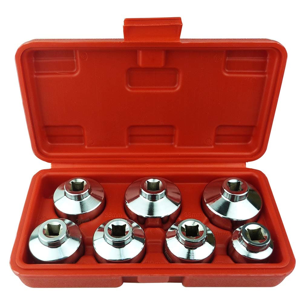 Heavy Duty 7-Piece Oil Filter Cap Wrench Tool Kit Can Last For Ever Includes 24mm,27mm,29mm,30mm,32mm,36mm,38mm Socket Set Compatible with Mercedes Benz, VW, BMW and More Oil Filter Housing