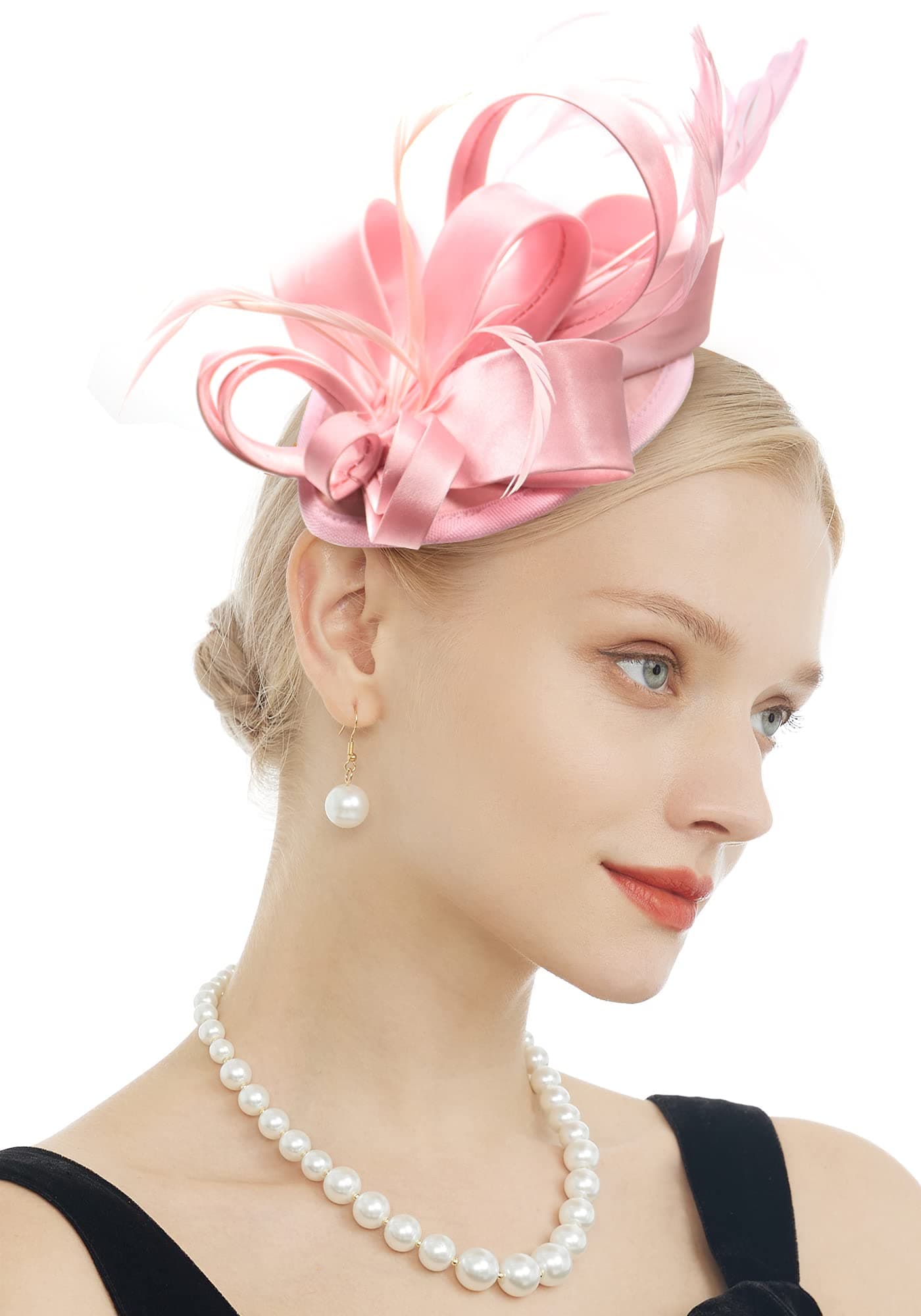 FELIZHOUSE Fascinators for Women Tea Party Hat Headband Derby Wedding Church Bridal Cocktail Feathers Hair Clip