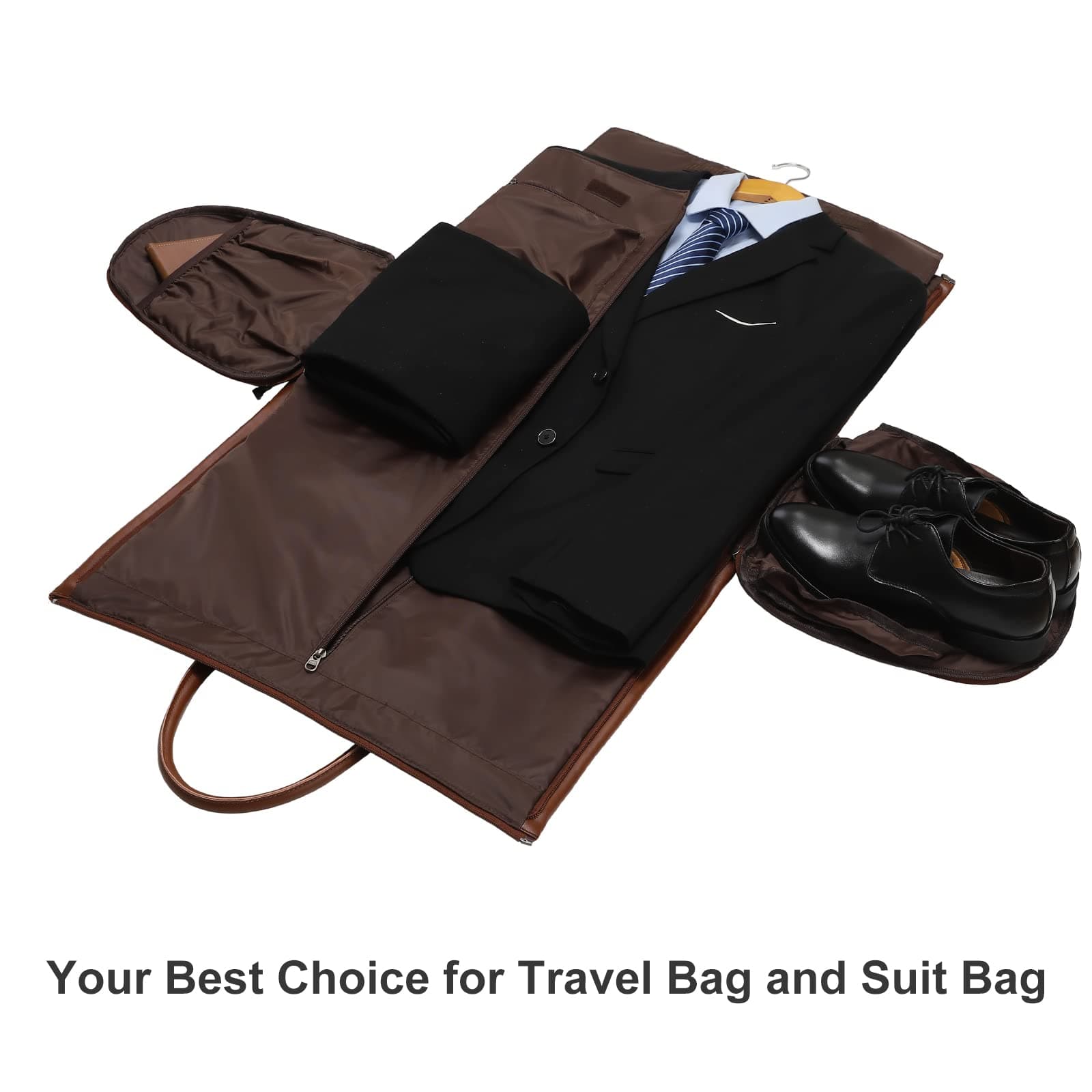 Leather Garment Bag for Travel, Modoker Carry On Travel Bag with Shoulder Strap - Ideal for Business Trips and Weekend Getaways - The Garment Duffel Bag for Traveling Men Women, Light Brown
