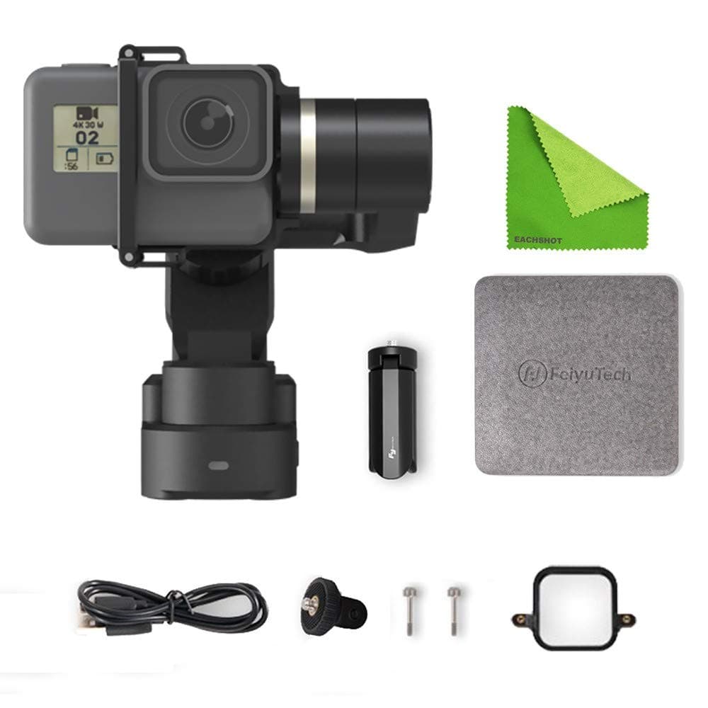 FeiyuTech Feiyu WG2X 3-axis Wearable Gimbal Splash-Proof Stabilizer for GoPro Hero 7/6 / 5/4 / Session/YI 4K / SJCAM AEE and Similar Size Action Camera with EACHSHOT Cleaning Cloth