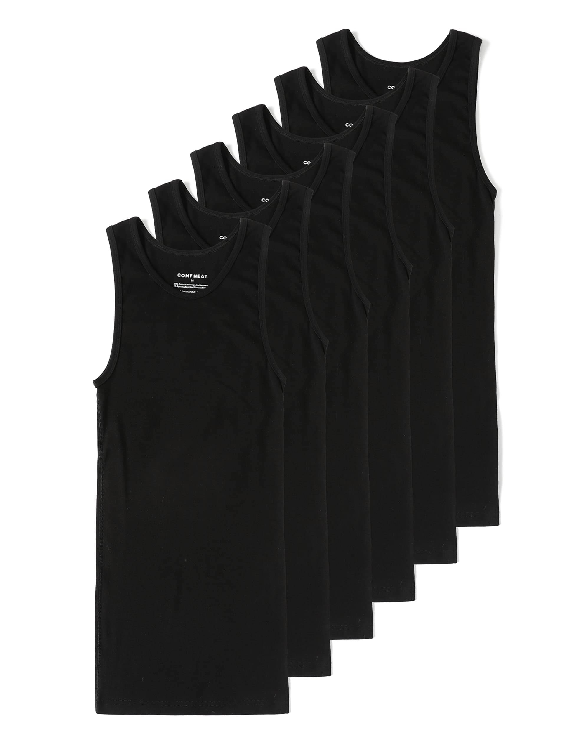 ComfneatMen's 6-Pack A-Shirts Tight Fit Tank Tops Cotton Spandex Undershirts
