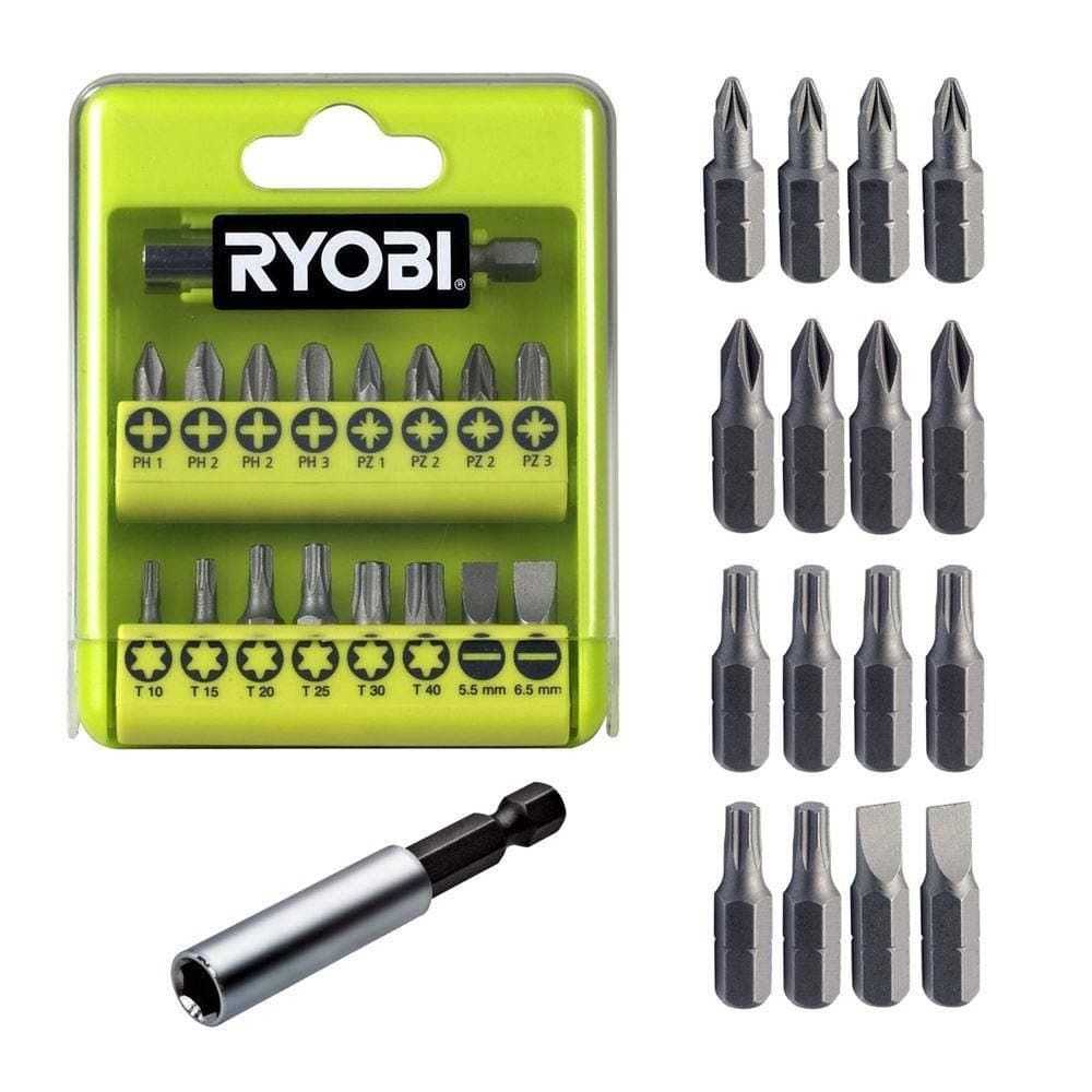 RYOBI RAK17SD 17-Piece Screwdriver Bits for Versatile Applications Includes Magnetic Bit Holder for Precise Work