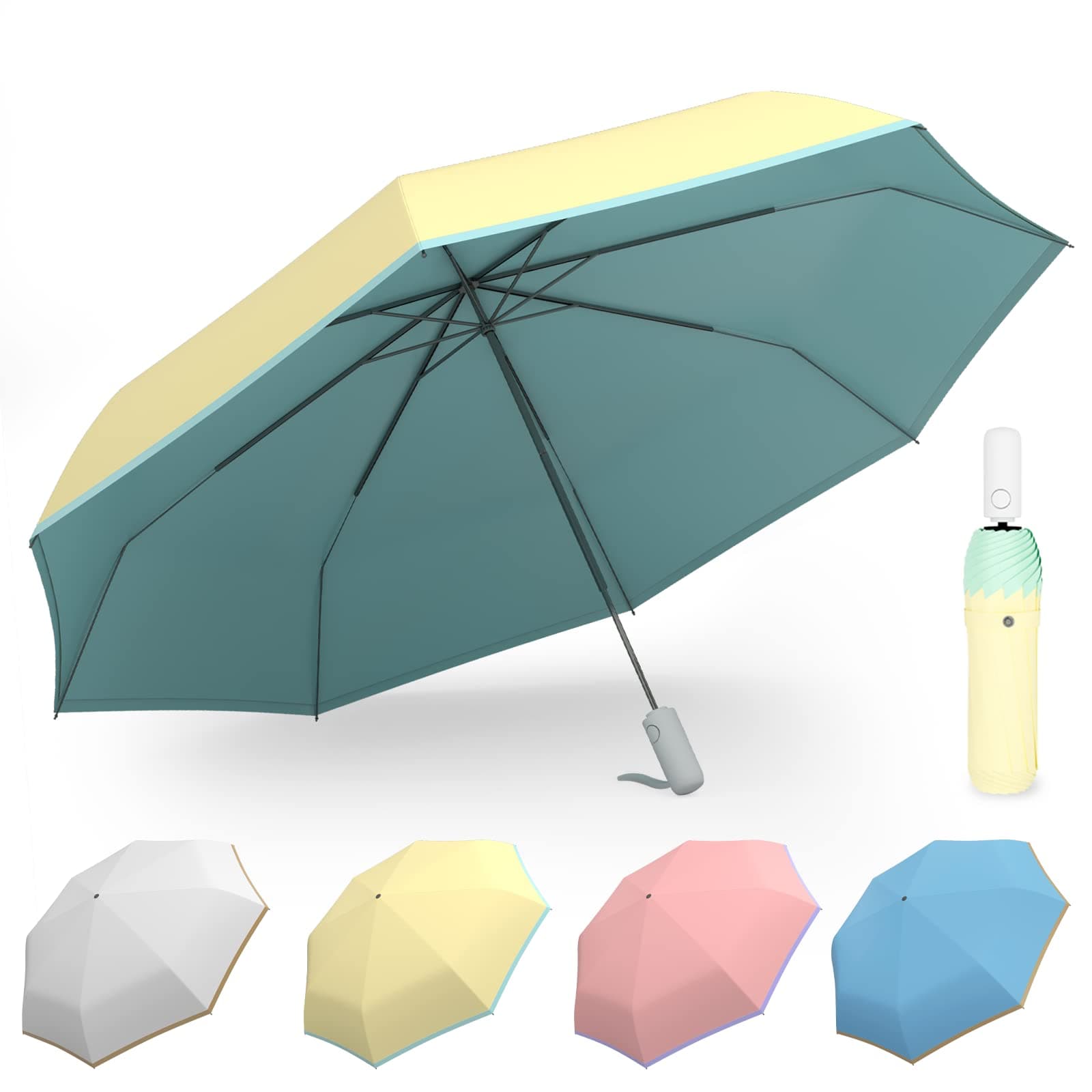 Xiuying FengXiuying Feng Travel Windproof Umbrella Compact, Automatic Open Close Folding Umbrella for Rain, Large Anti-UV Protection Umbrella for Women Men
