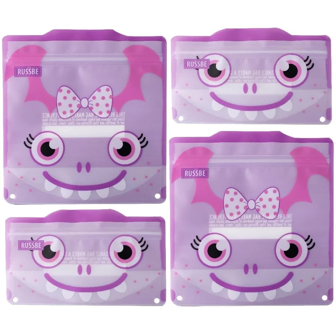Russbe Monster Reusable Snack & Sandwich Bags (Set of 4), Purple