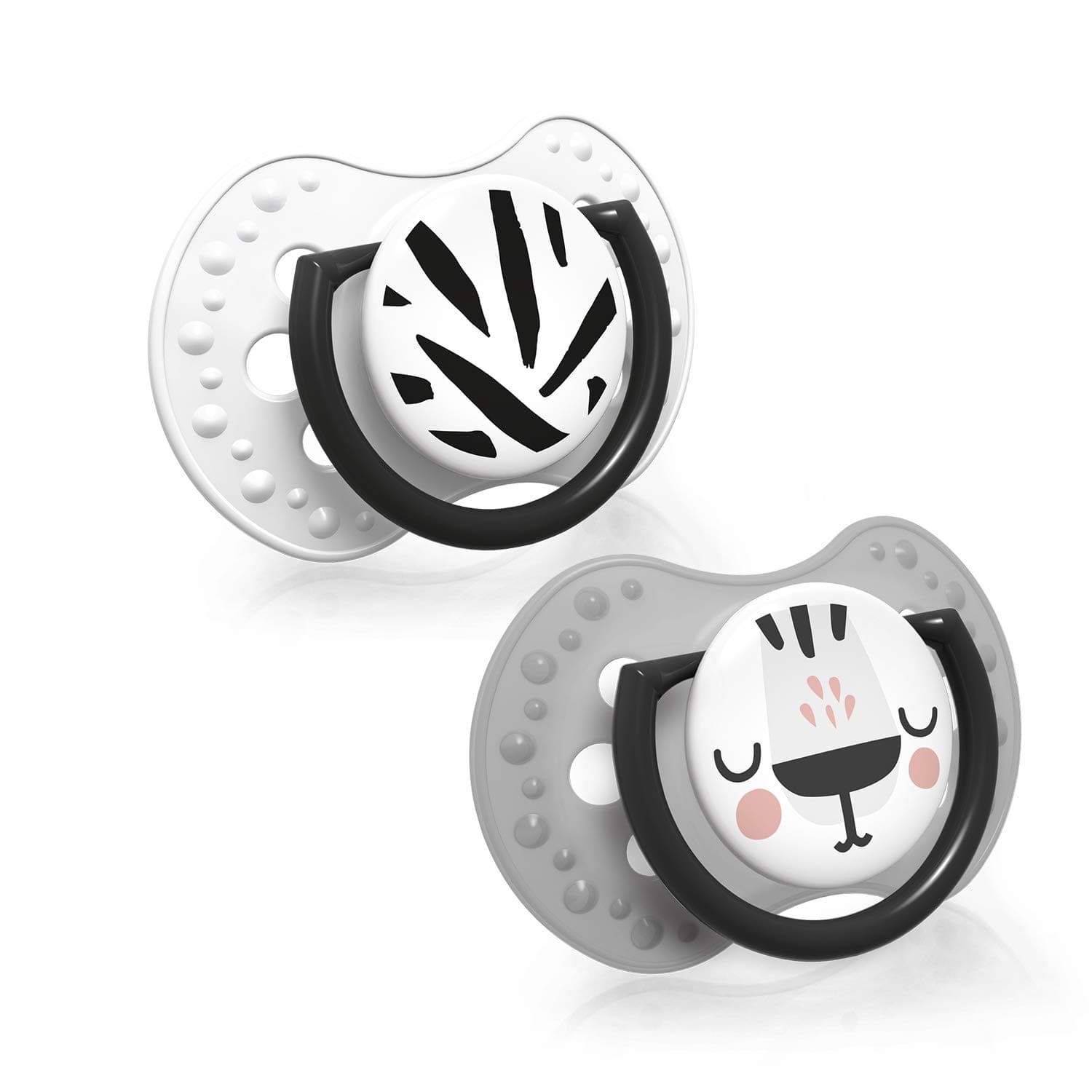 Soother 18+ Months, Baby Dummies with Silicone Teat, Dynamic Tip, Salt & Pepper Collection, 2 Pieces, White