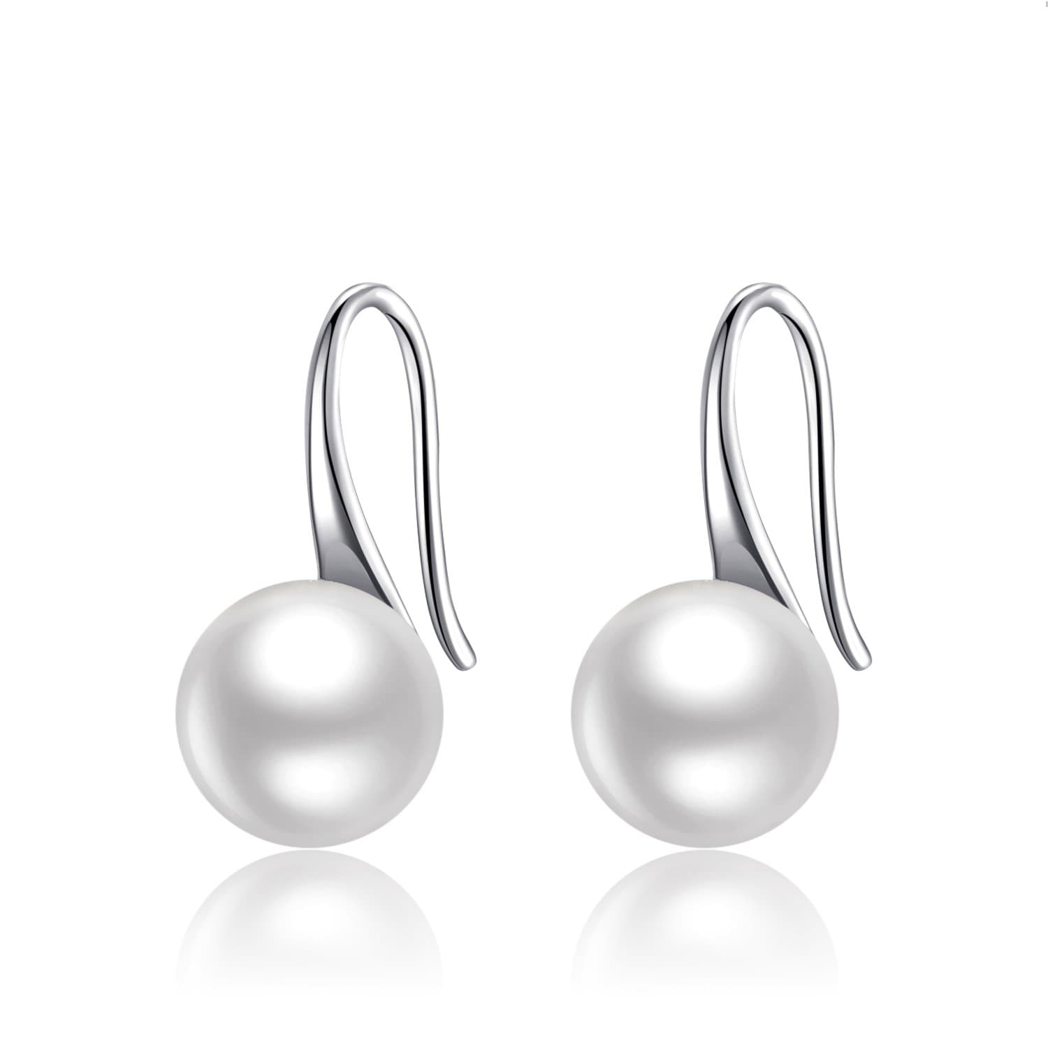 Pearl Earrings For Women, 925 Sterling Silver AAA Freshwater Cultured Pearl Drop Dangle Hook Earring Jewellery