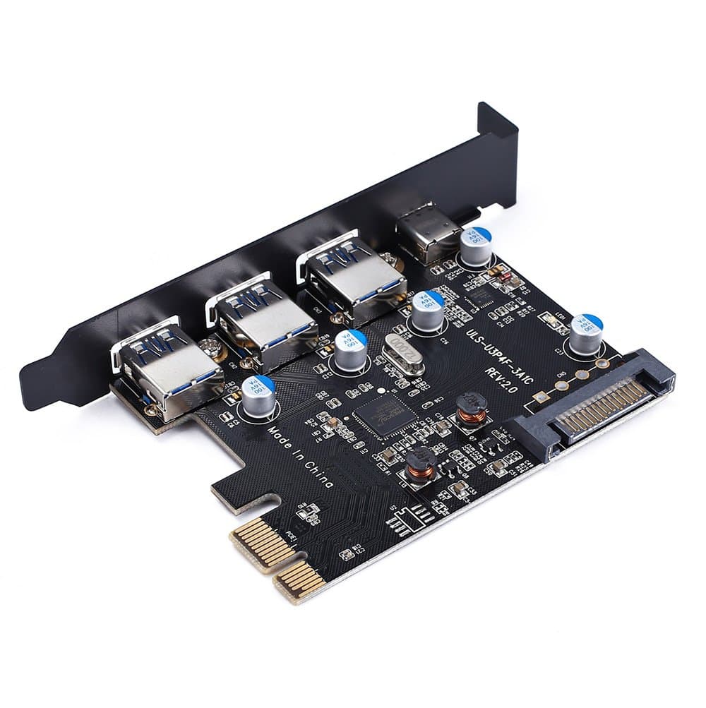 PCI-E to USB 3.0 Type C +3 Type A Expansion Card - Interface USB 3.0 4-Port Express Card Desktop with 15 pin SATA Power Connector [ Include with A 4pin to 2x15pin Cable + A 15pin to 2X 15pin SATA Y-C