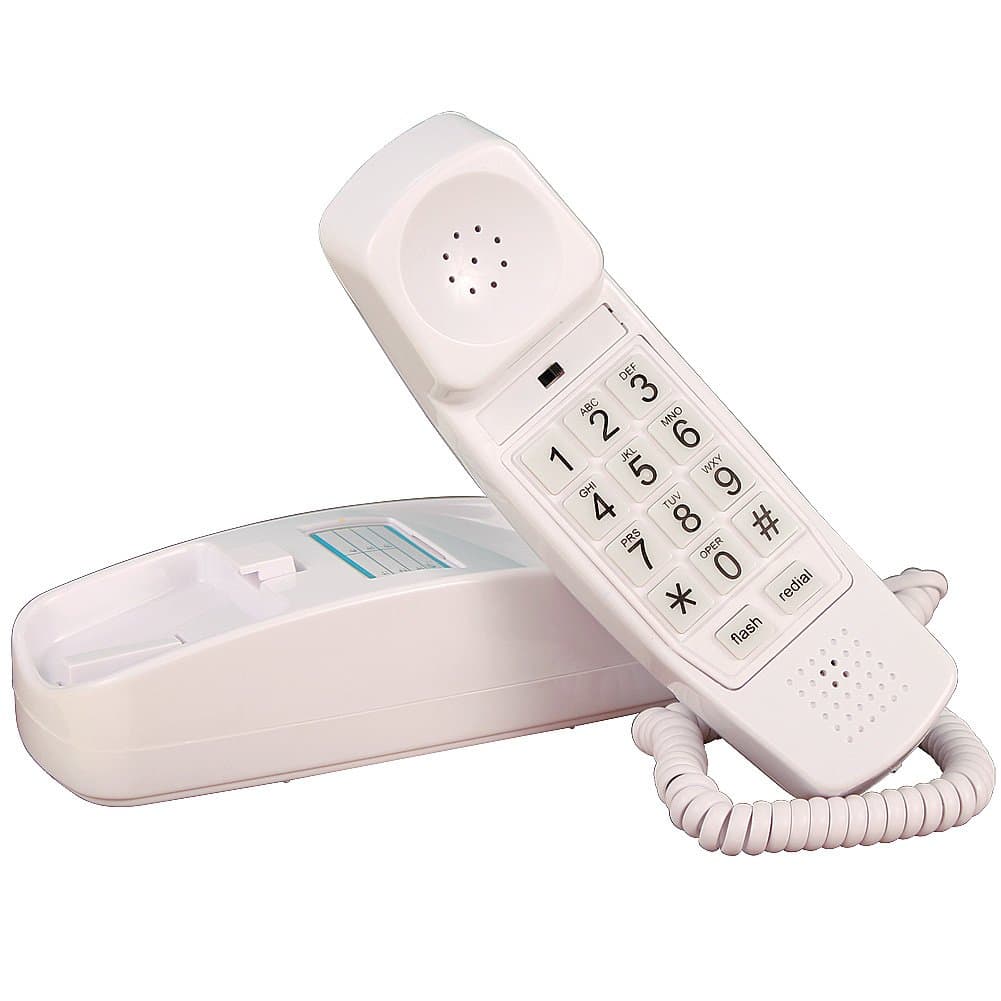 Trimline Corded Telephone - Design from 60s with Modern Electronics (White)