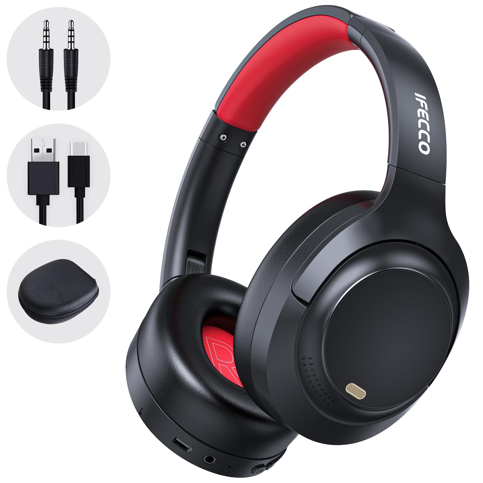 IFECCO Active Noise Cancelling Headphones Bluetooth 5.4 - Wireless ANC Headphones Over Ear with Microphone,100H Play Time,HiFi Stereo Bluetooth Headset with Cushioned Pads for Home Office