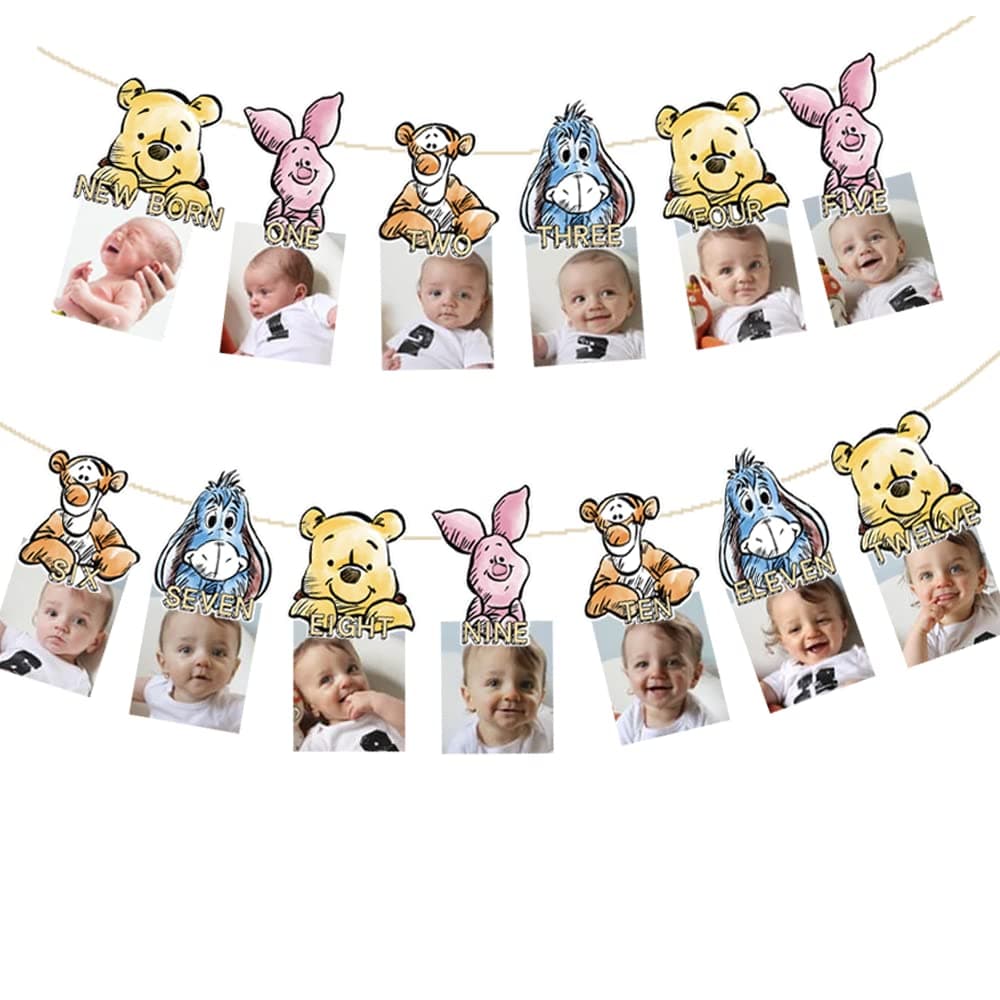 Winnie 1st Birthday Banner Decoration, Baby Photo Banner Party Supplies
