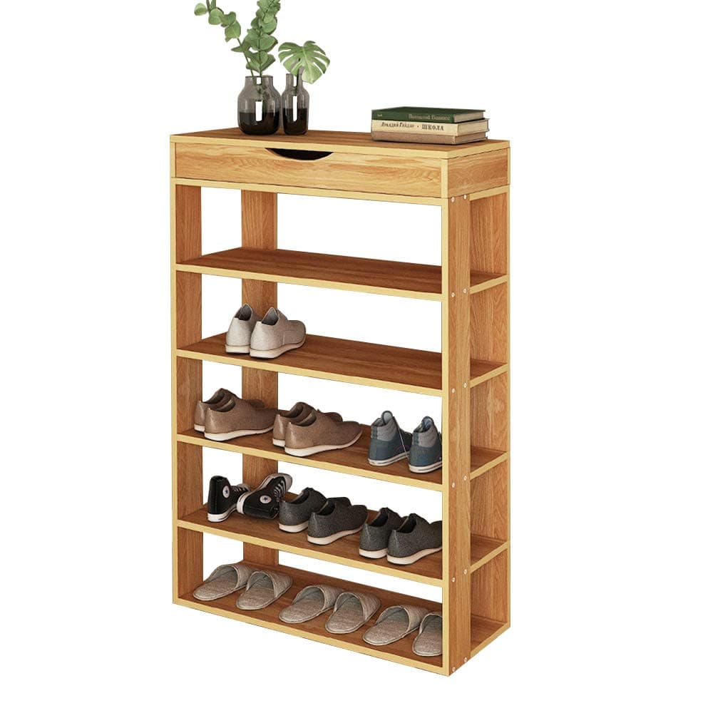 sogesfurniture Wooden Shoe Rack 5 Tier Shoe Storage Cabinet Free Standing Wood Shoe Storage Shelf, Space Saving, Hallway Organiser Shelf, 75 x 24 x 94cm, Teak L24-TK-BH