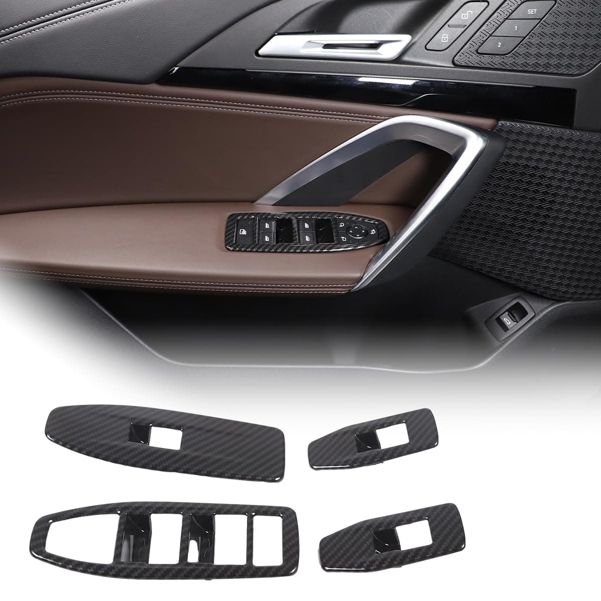 JONKOKO Car Glass Lifting Buttons Frame Trim for BMW X1 U11 2023-2024 Window Lift Button Frame Stickers,Car Door Window Glasses Lifter Button Interior Accessories (Carbon Fiber)