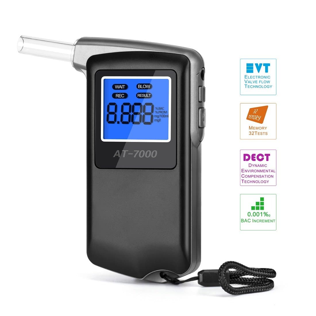 Alcohol Tester,Professional Breathalyzer Portable Breath Digital Display Alcohol Tester with 6 Units Modes & 10 Mouthpieces(Gray)