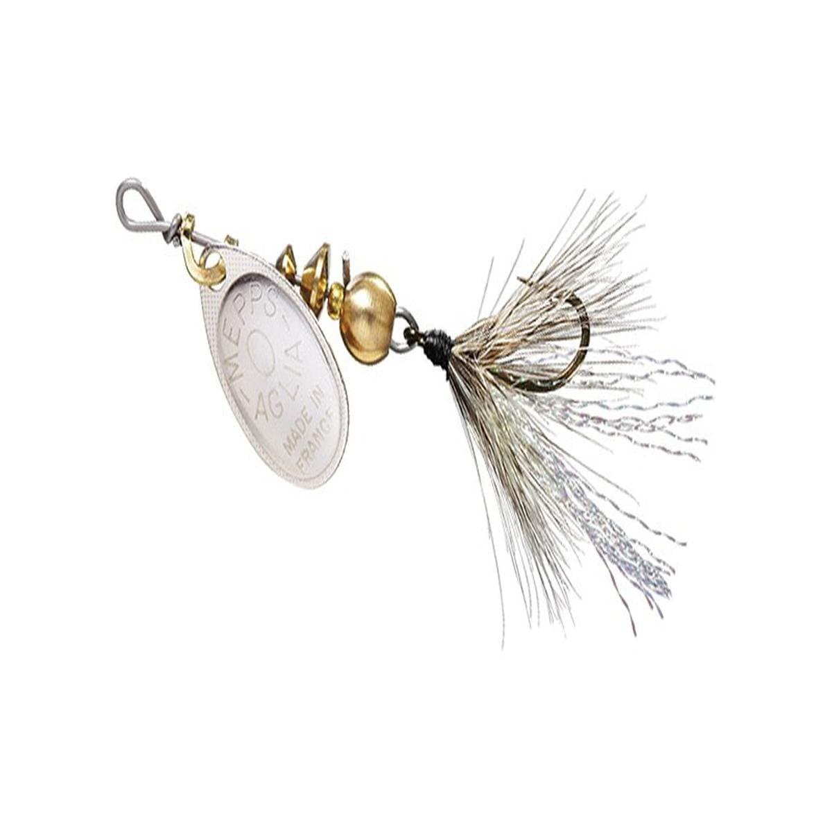Mepps Aglia and Black Fury Spin Fly Hackle Dressed Lure, 1/8-Ounce, Silver/Grey Tail