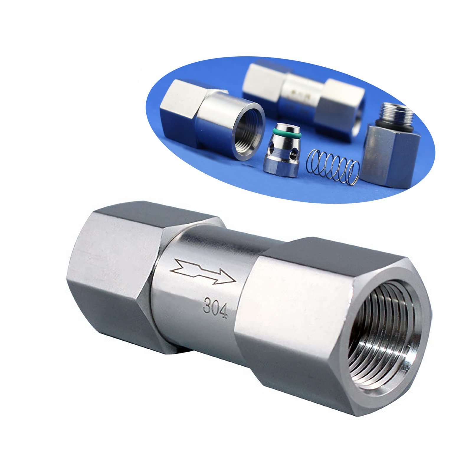 1/8 1/4 3/8 1/2 Inch G Female Thread 304 Stainless Steel Check Valve One Way Non-Return Valve for Water Oil Gas Check Valve(1/8 Inch)