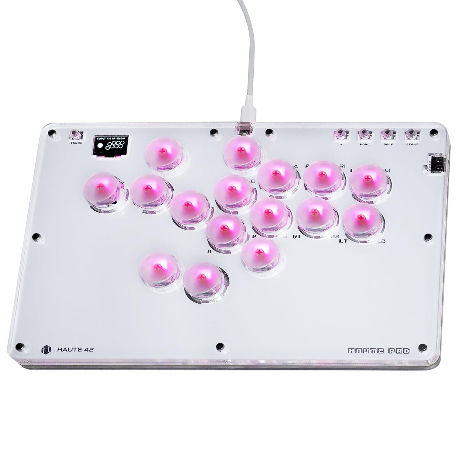 JZW-Shop Haute42 Leverless Arcade Stick T16, All-Button Arcade Controller for Switch/PC/PS4/PS3 /Steam Deck, Slim Arcade Fighting Game Keyboard with Turbo & Custom RGB, Supports Hot-Swap & SOCD (White)