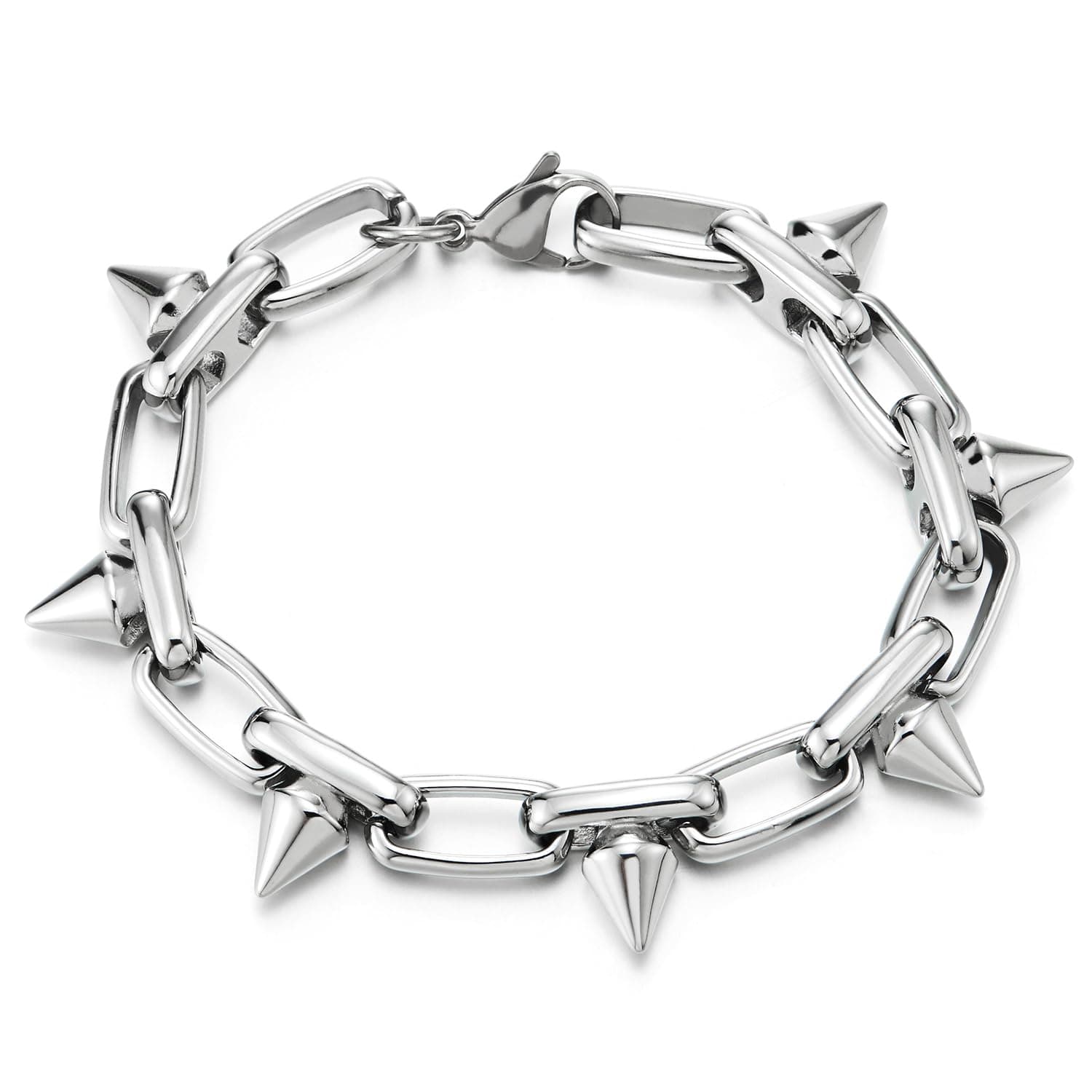Stainless Steel Spike Link Chain Bracelet for Men Women, Unique Style