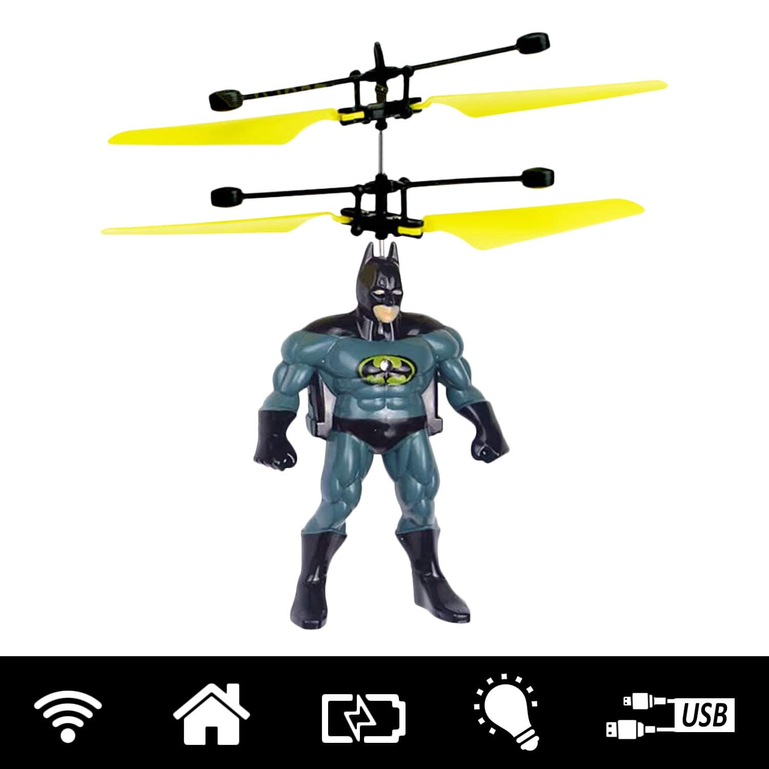 Wembley Toys Infrared Induction Superhero Batman Sensor Aircraft (Without Remote) USB Charger Flying Superhero with Flashing Light Toys for Boys and Girls Kids - Batman