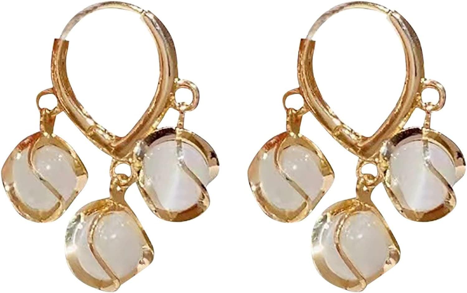 Korean Opal Stone Earrings Set for Women 3 Cat Eyeball Earrings Love Ear Buckle Temperament Spiral Beads Simple Niches Daily Earrings Bee Earrings